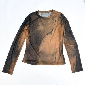 Semi-Sheer Mesh Long Sleeve with Abstract Design/Pattern